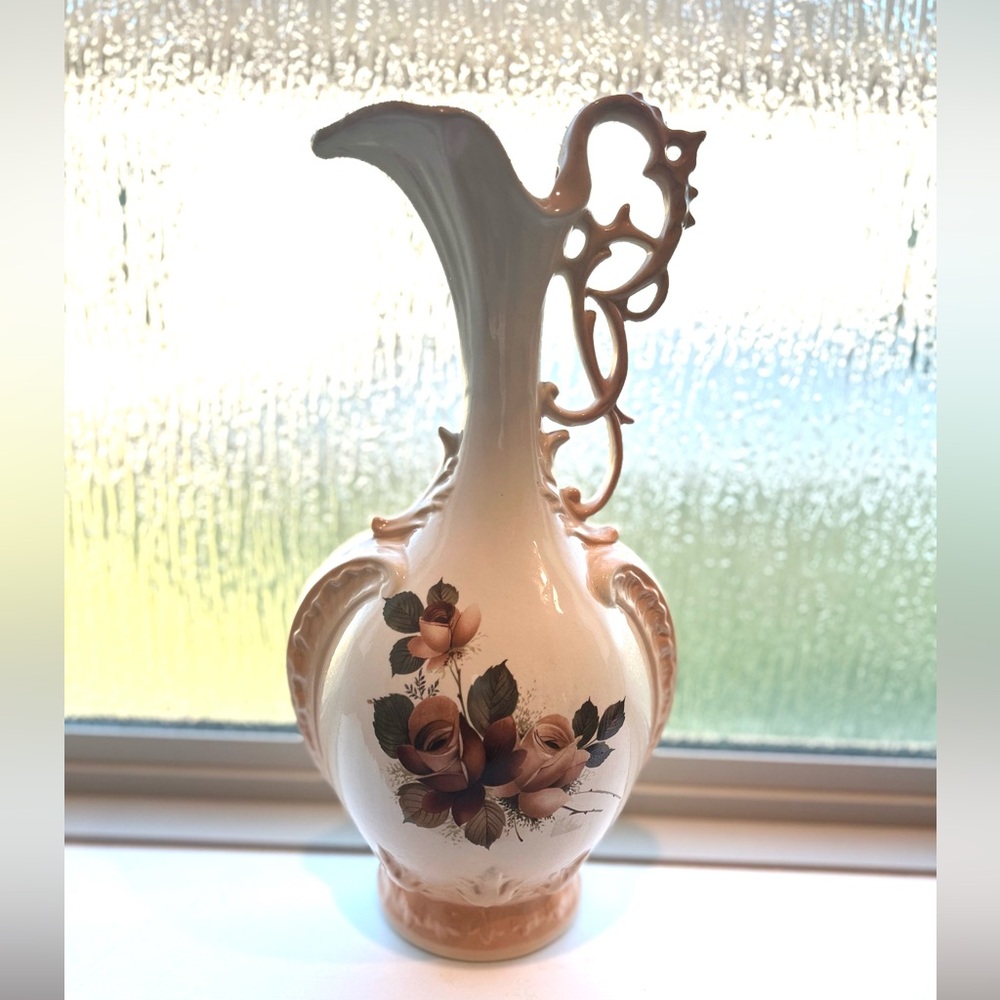 Capodimonte Exquisite Italian Vintage Porcelain pitcher vase 14” tall.